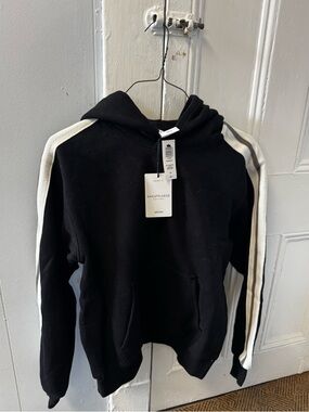 Women’s Black Sweatfleece Hoodie with White Stripe